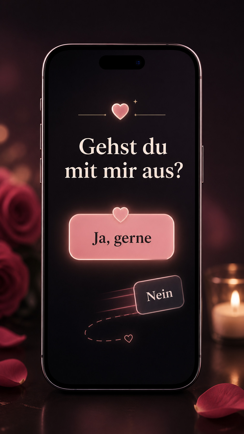 Date-Einladung mit Ja-Button und flüchtendem Nein-Button
